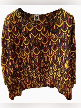 💛Missoni Pure Silk Vibrant Geometric Print Boxy Top in Yellow, Navy & Magenta S